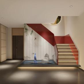 新中式扶手楼梯3D模型下载